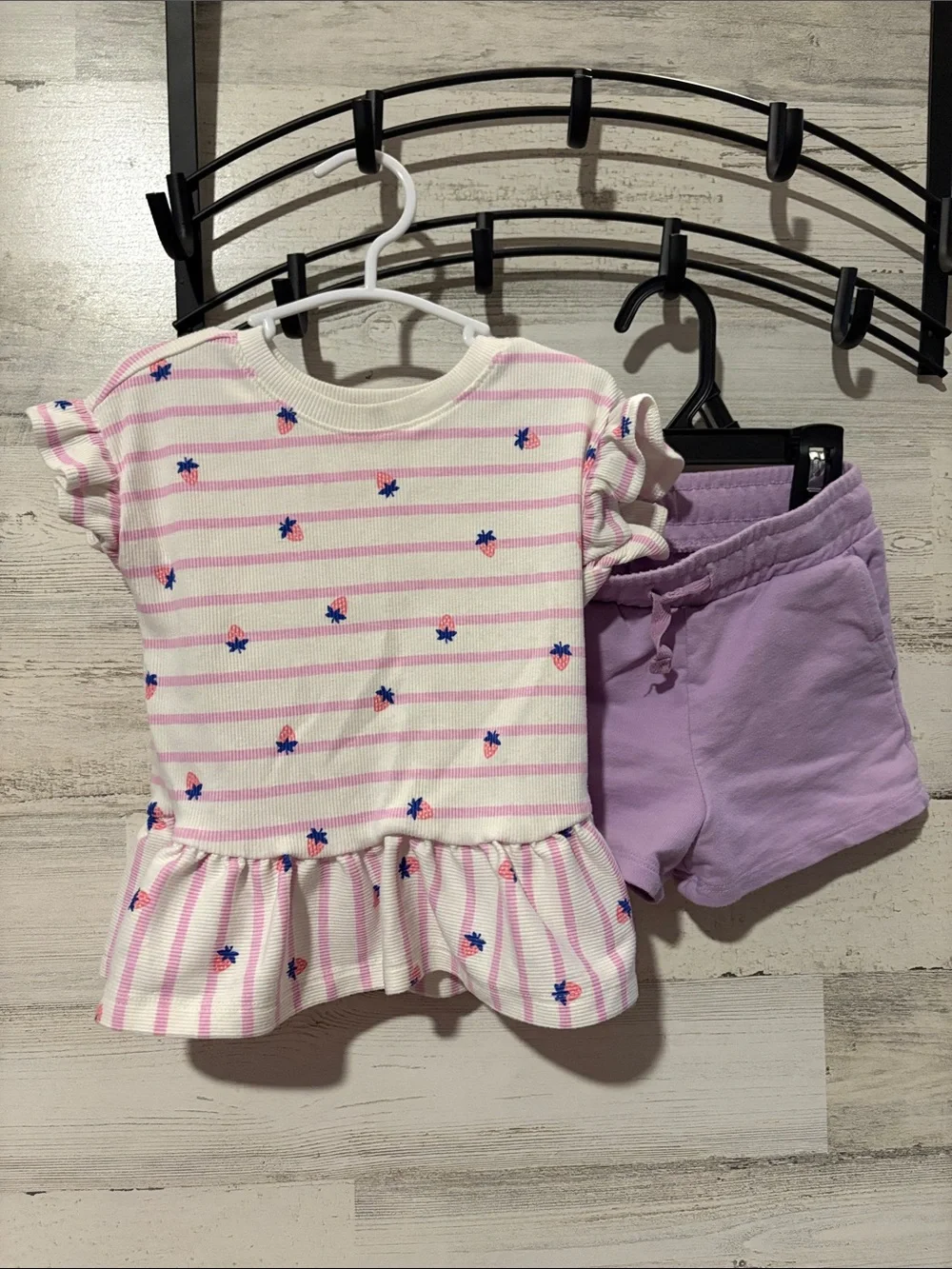 ❤️ PICK 4/$20 Cat & Jack Pink & Purple Striped Peplum Top with Lilac Shorts
